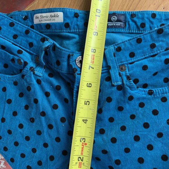 AG Adriano Goldschmied The Stevie Ankle Corduroy TealBlue Polka Dot Pant Size 26 - Picture 3 of 12